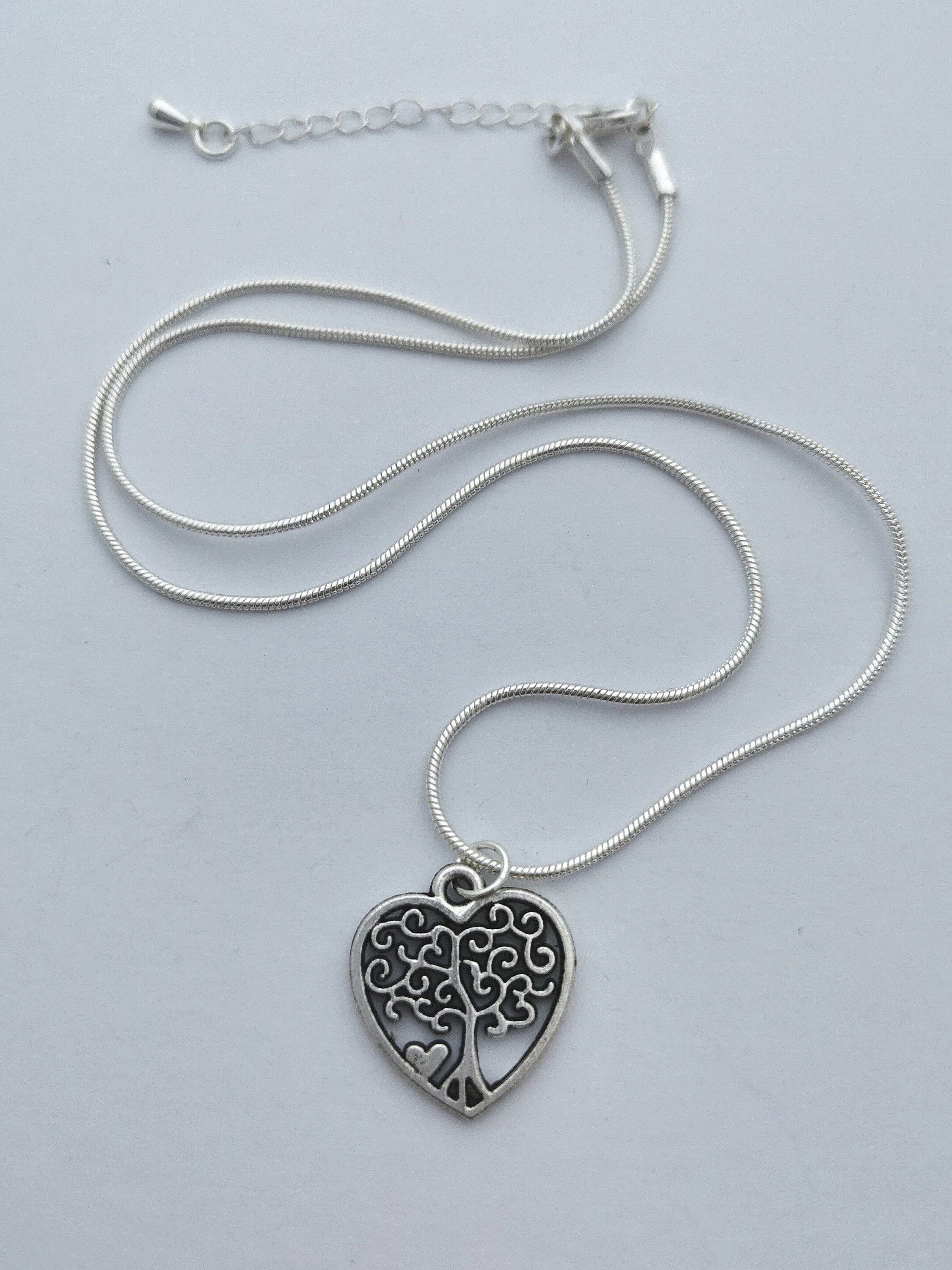 Silver Heart Shaped Tree of Life Necklace. Silver Plated