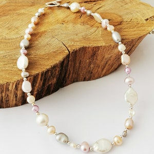 Mixed Freshwater pearl necklace, pinks, whites and greys image 3