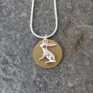 Two Tone silver and brass hare necklace