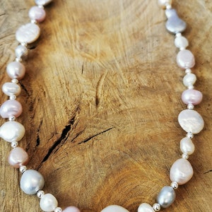 Mixed Freshwater pearl necklace, pinks, whites and greys image 5