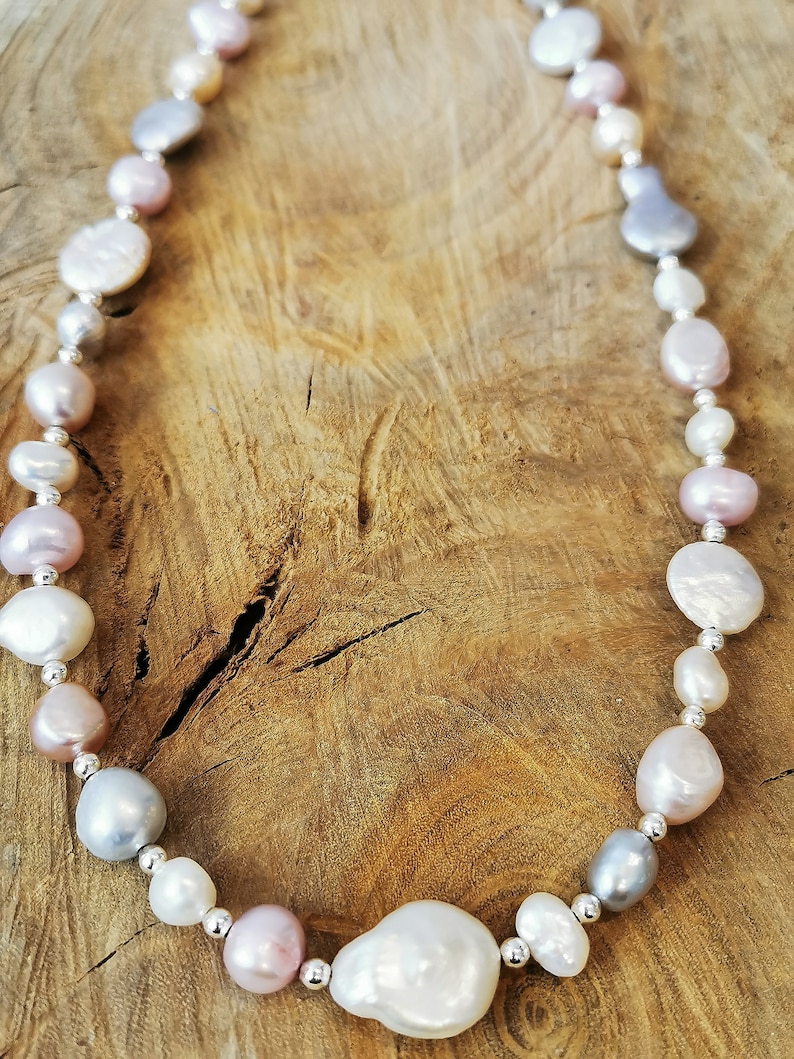 Mixed Freshwater pearl necklace, pinks, whites and greys image 5