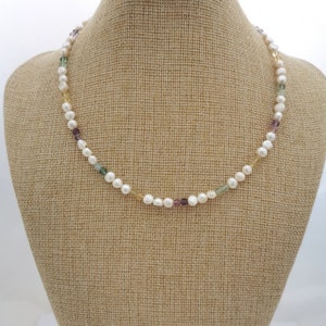 Freshwater pearl and gemstone necklace, flourite and pearl necklace image 7