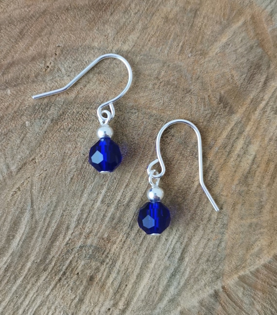 Small Royal Blue Faceted Glass Earrings. Hypoallergenic and Nickel Free. Etsy