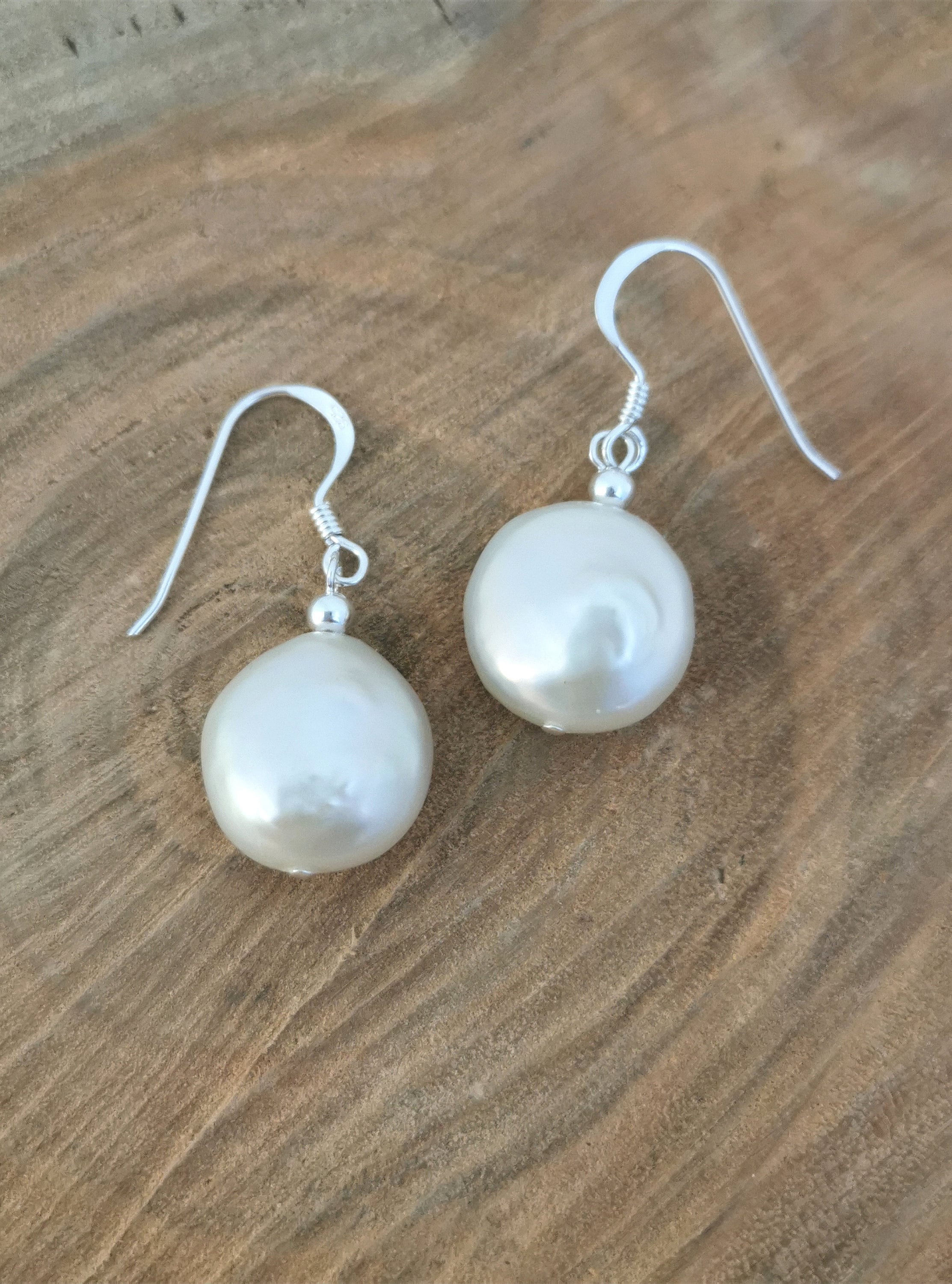 Freshwater Pearl Coin Shape Drop Earrings on Sterling Silver Hooks Etsy Canada