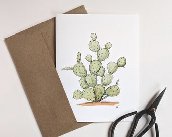 Prickly Pear Cactus - Blank Greeting Card - Desert Stationery - Hand Painted - Watercolor Cactus - Minimalist - Southwestern Printable Card