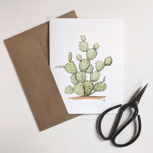 Cactus figue de barbarie - Carte de vœux vierge - Papeterie du désert - Peint à la main - Cactus aquarelle - Minimaliste - Carte imprimable du sud-ouest
