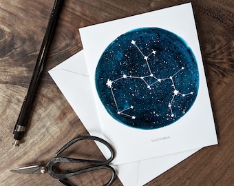 Sagitario - Tarjeta zodiacal imprimible en blanco - Pintada a mano - Tarjeta en blanco - Tarjeta de astrología - Tarjeta de cumpleaños - Tarjeta de felicitación - Descarga digital