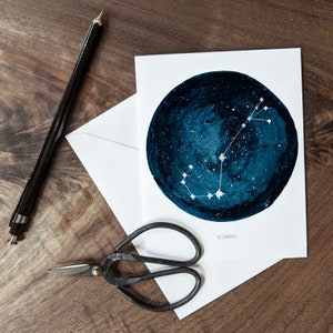 Escorpião - Cartão do Zodíaco para impressão em branco - Pintado à mão - Cartão em branco - Cartão de astrologia - Cartão de aniversário - Cartão de felicitações - Download digital