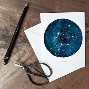 Aquarius - Carte du zodiaque imprimable vierge - Peinte à la main - Carte vierge - Carte d’astrologie - Carte d’anniversaire - Carte de vœux - Téléchargement numérique