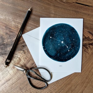 Áries - Cartão do Zodíaco para impressão em branco - Pintado à mão - Cartão em branco - Cartão de astrologia - Cartão de aniversário - Cartão de felicitações - Download digital