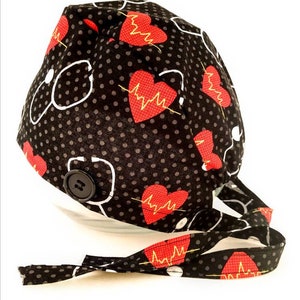 Scrub cap / Surgical cap with BUTTONS to secure a mask. Ready to ship!