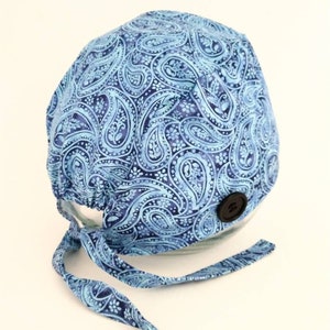 Scrub cap / Surgical cap with BUTTONS to secure a mask,  Ready to ship!