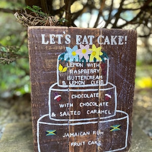 Cake menu, custom cake menu sign, wood cake menu