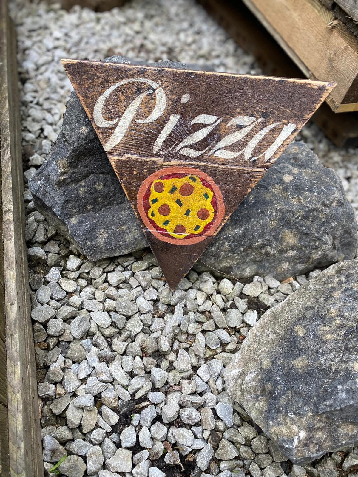 Pizza wooden sign rustic pizza sign triangle pizza sign Etsy