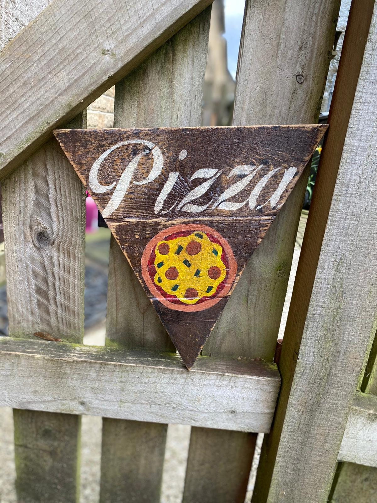 Pizza wooden sign rustic pizza sign triangle pizza sign Etsy