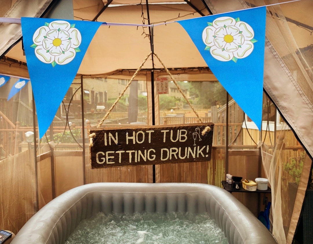 In Hot Tub Getting Drunk Wooden Sign Outdoor Hot Tub Sign Etsy
