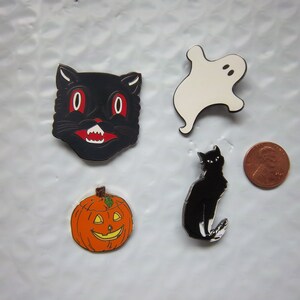 Halloween Novelty Pins Lot / 4  - Ghost - Cat face - Pumpkin - Black Cat New