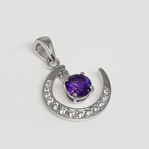 Colgante de media luna de amatista: topacio blanco, plata de ley 925