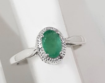 Natural Emerald Ring in 925 Sterling Silver, Genuine Emerald Gemstone-Gift for her-Emerald Jewelry-Rings For women