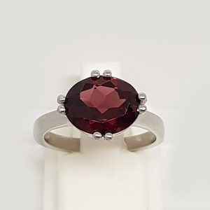 Natural Mozambique Garnet Ring in 925 Sterling Silver ,Genuine Gemstone Oval Solitaire Ring