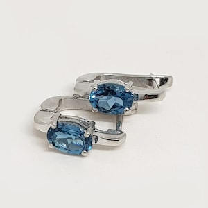 Oval London Blue Topaz Earrings: 925 Sterling Silver
