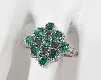 Natural Emerald Ring in 925 Sterling Silver, Genuine Emerald Gemstone-Gift for her-Emerald Jewelry-Rings For women