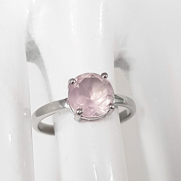 Natural Rose Quartz Ring in 925 Sterling Silver, Round Solitaire Ring for Women, Gifts