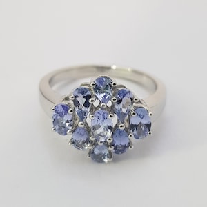 Tansanit Sterling Silber Cluster Ring - 9 Stein Design