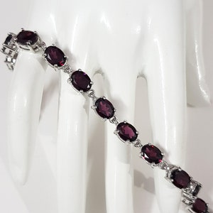 Natural Garnet Tennis Bracelet in 925 Sterling Silver, Garnet Jewelry, January Birthstone Bracelet, Wedding Jewelry