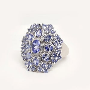Natural Tanzanite Ring: 925 Sterling Silver Statement Ring