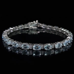 Natürliches Aquamarin Armband in 925er Silber I Ovales Tennis Armband I Aquamarin Schmuck I Handgemachtes Armband I Hochzeitsschmuck
