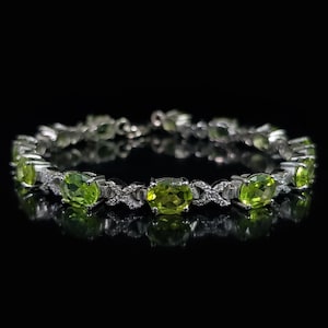Pulsera de tenis de peridoto natural: plata de ley 925, piedra natal de agosto