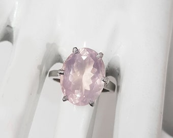 Natural Rose Quartz Ring in 925 Sterling Silver, Oval Solitaire Ring for Women ,Rose Quartz Jewelry, Gifts