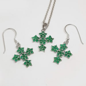 Smaragd Ohrringe und Anhänger aus 925er Sterling Silber, natürliche Smaragd Schmuckset für Frauen und Mädchen, Geschenk