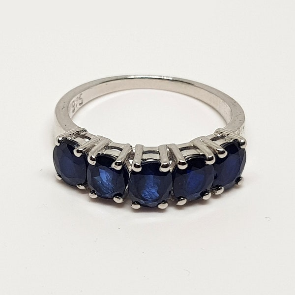 Bague saphir naturel en argent sterling 92,5 pour femme et fille, bague saphir multipierre, cadeau pour elle, bague pierre bleue