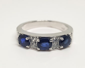 Natural Sapphire ring in 92.5 sterling Silver for Women and girls, Multistone Sapphire Ring, Gift for her, Blue stone ring