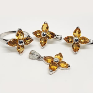 Citrine Jewelry Set,925 Sterling Silver, Natural Citrine Silver Earrings, Citrine Pendant, Citrine Ring, Yellow stone Earrings for Women image 1