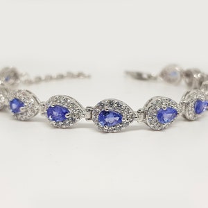 Natural Tanzanite Tennis Bracelet: 925 Sterling Silver, Pear CZ