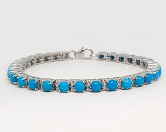 Arizona Turquoise Tennis Bracelet: 925 Sterling Silver, CZ Accents