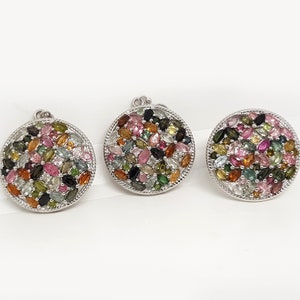 Mixed Tourmaline Jewelry Set: Sterling Silver Ring and Earrings