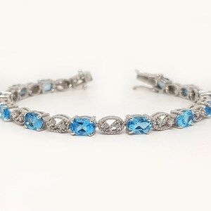 Bracciale Topazio Blu Svizzero in Argento Sterling 925 I Bracciale Tennis I Bracciale Donna Pietra Ovale Topazio Blu I Regalo Per Lei I Bracciale Matrimonio