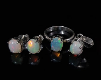 FREE JEWELLERY BOX Women's Jewlery Solid Natural Crystal Opal Earring Silver Set