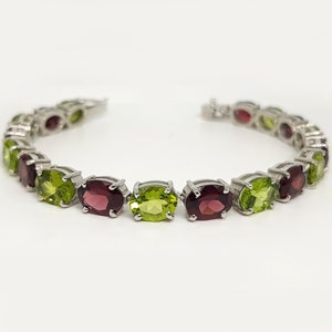 Natuurlijke granaat peridot tennisarmband in 925 sterlingzilver, granaat peridot sieraden, multistone armband voor vrouwen, huwelijkssieraden