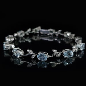 Natural Aquamarine Bracelet in 925 Silver I Oval Tennis Bracelet I Aquamarine Jewelry I Handmade Bracelet I Wedding Jewelry
