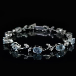 Natürliches Aquamarin Armband in 925er Silber I Ovales Tennis Armband I Aquamarin Schmuck I Handgemachtes Armband I Hochzeitsschmuck