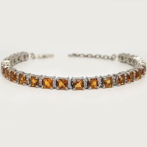 Pulsera de citrino natural en plata de ley 925, pulsera de tenis de citrino, joyería de citrino de talla princesa, pulsera para mujer
