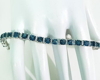 London Blue Topaz Bracelet, 925 Silver Bracelet, Tennis Bracelet, Natural Gemstone Bracelet, Wedding Gift, Gift For her