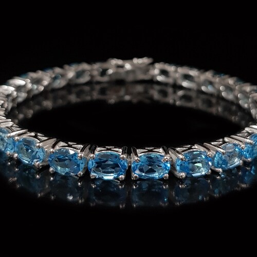 35.20 Carat Genuine Swiss Blue Topaz .925 Sterling Silver Bracelet
