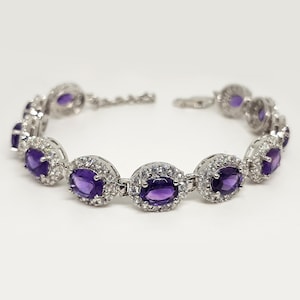 Amethyst Tennis Bracelet: 925 Sterling Silver Oval Stone Jewelry