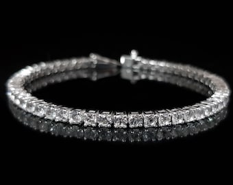White Topaz Tennis Bracelet: 925 Sterling Silver, 3mm Round Gemstone